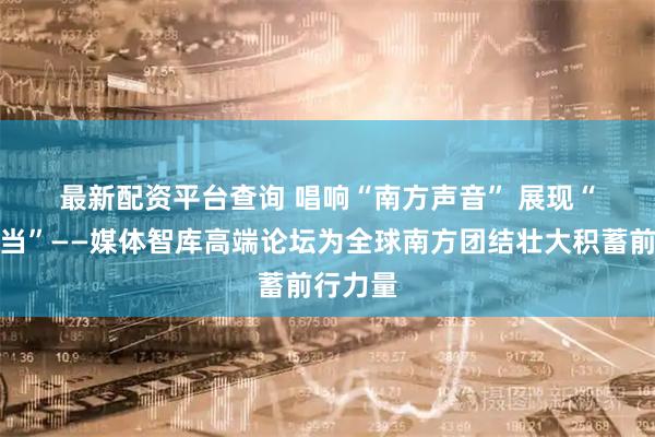 最新配资平台查询 唱响“南方声音”&#32;展现“南方担当”——媒体智库高端论坛为全球南方团结壮大积蓄前行力量