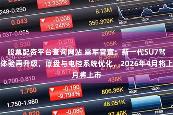 股票配资平台查询网站 雷军官宣：新一代SU7驾控体验再升级，底盘与电控系统优化，2026年4月将上市